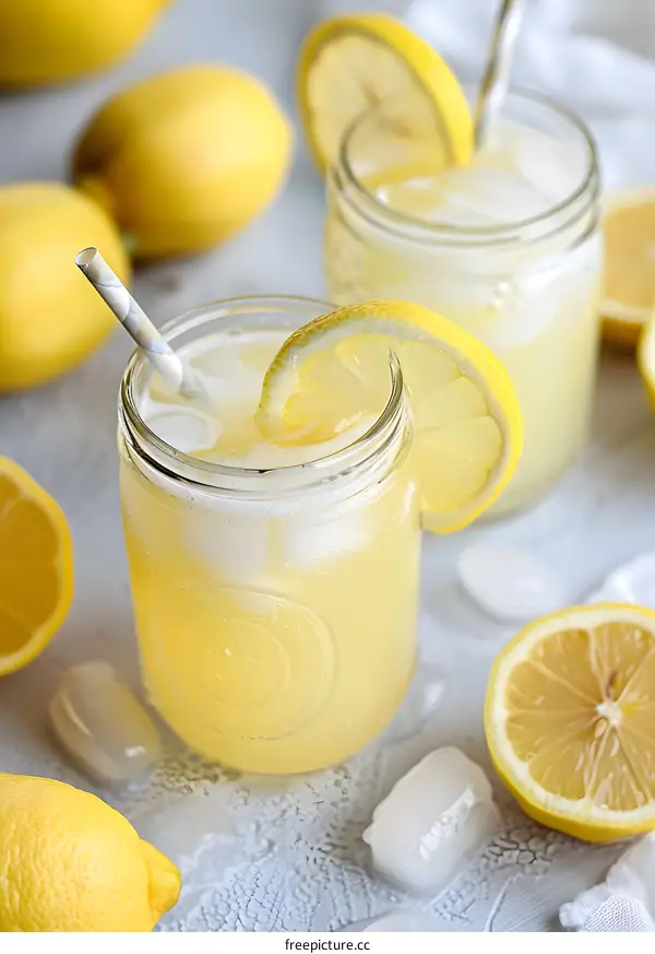 Refreshing Lemonade with Lemon Slices and Ice