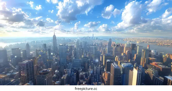 New York City Skyline with Beautiful Clouds