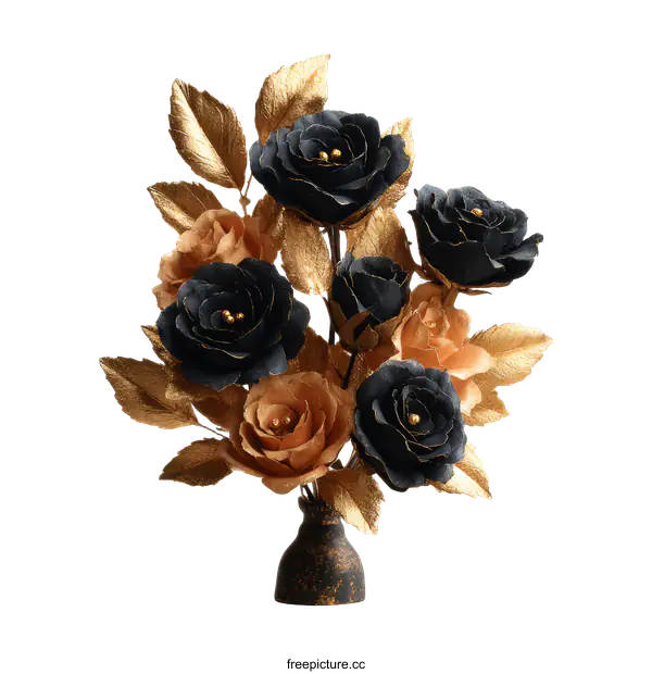 [Transparent Background PNG]Black and Gold Artistic Rose Bouquet