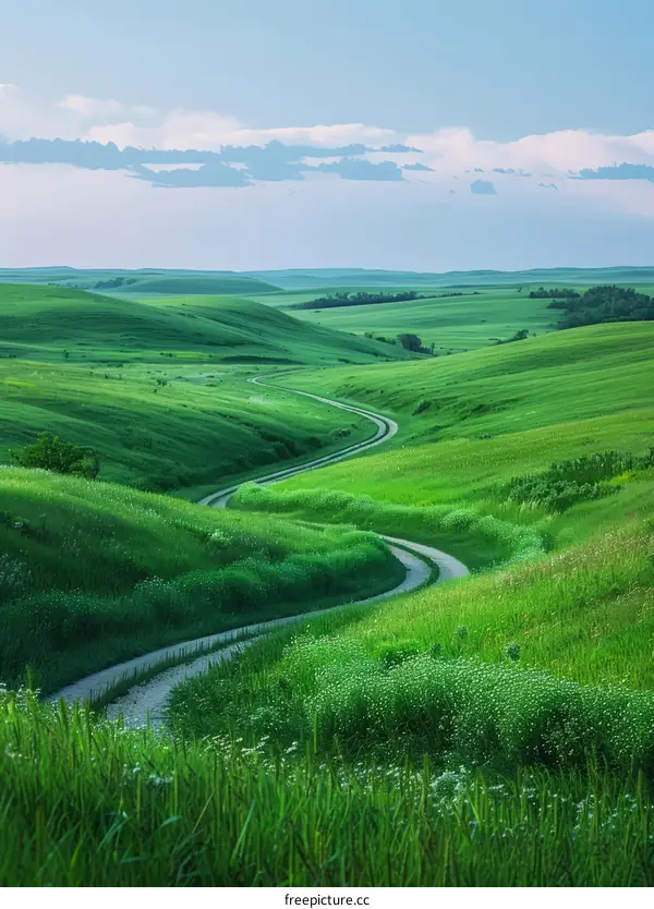 Winding Country Road Through Lush Green Hills