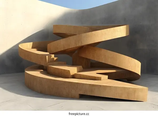 Abstract Wooden Staircase Design In Modern Architecture