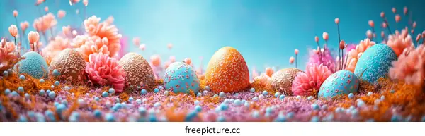 Colorful Easter Eggs Nestled Among Delicate Flowers