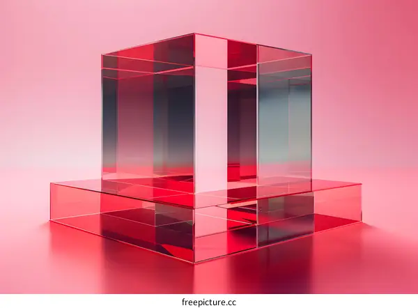 Abstract Glass Cube on Pink Background