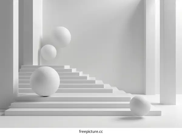 3D Design: White Minimalist Room and Floating Spheres