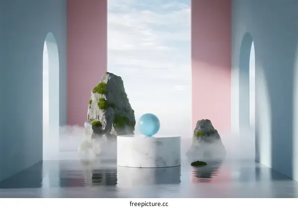 Minimalist Digital Art Scene with Abstract Natural Elements