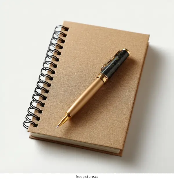 Spiral Notebook with Pen on a White Background