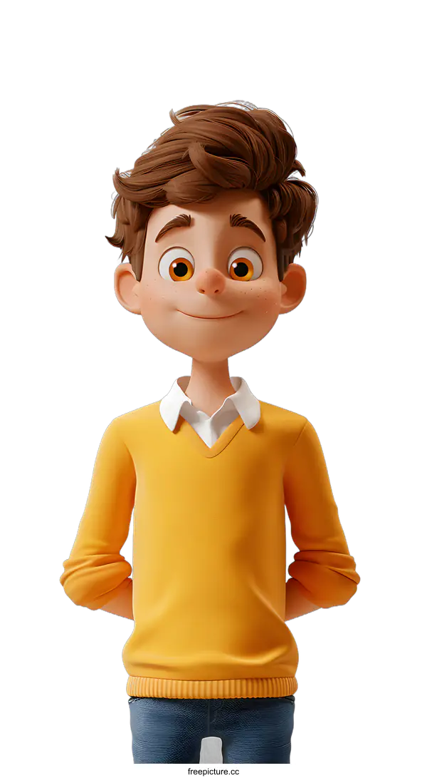 [Transparent Background PNG]Smiling cartoon boy with brown hair