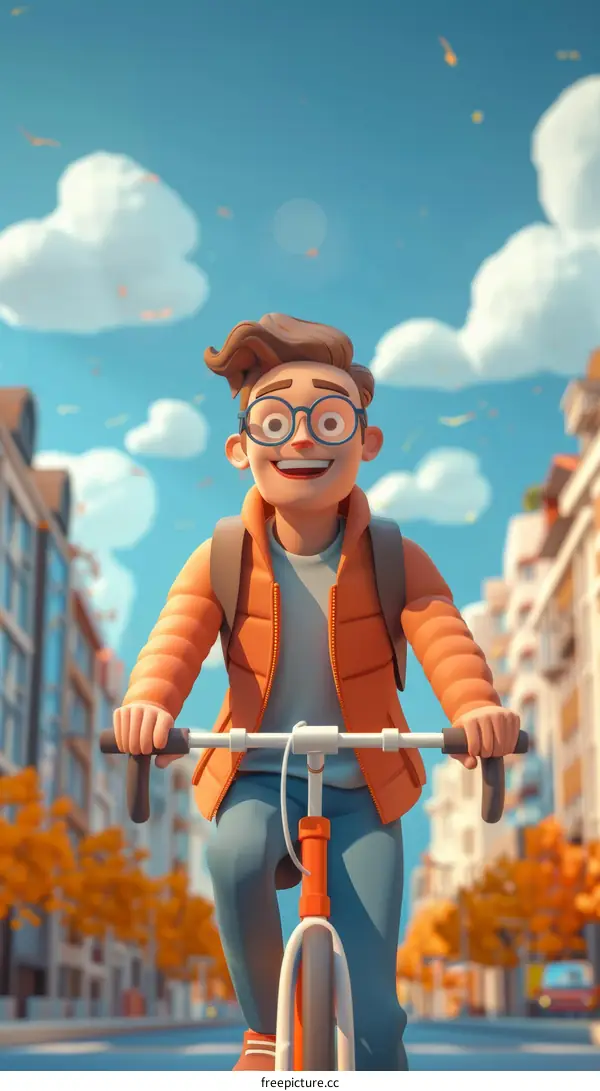 A young man riding a bicycle in the city