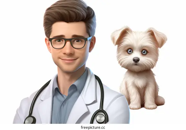 Illustration of a veterinarian with a small dog