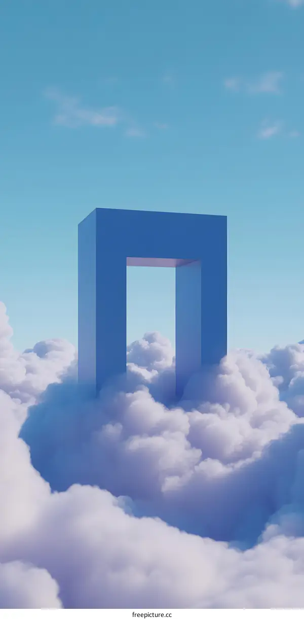 Blue Geometric Shape Doorway in the Clouds