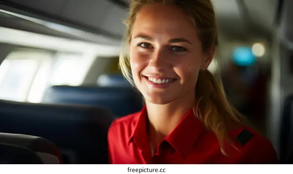 Portrait of a smiling young woman in a red shirt