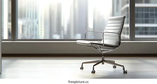White Office Chair In Front Of A Window With City View