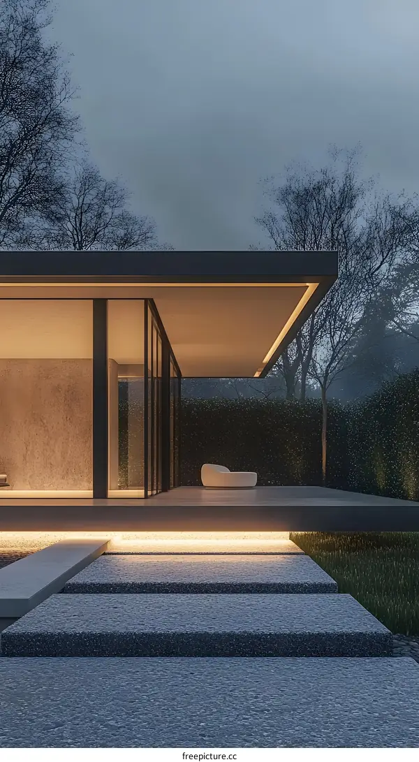 Modern Minimalist House with Stone Steps and a  Deck