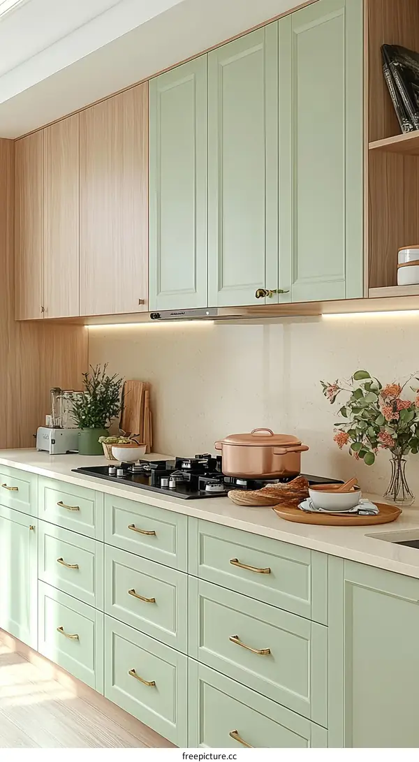 Modern Kitchen Interior Design with Soft Green Cabinets