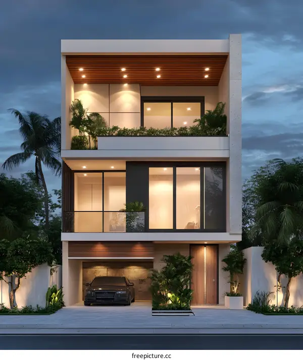 Modern House Design with Garage and Balcony