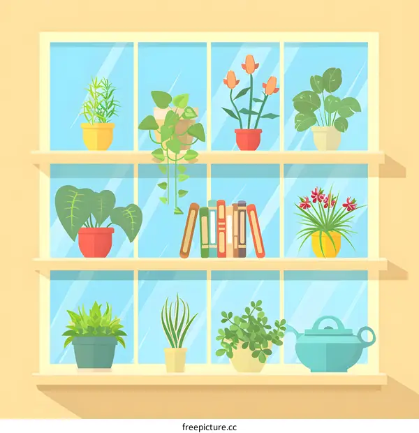 Indoor Plants And Books On Shelf
