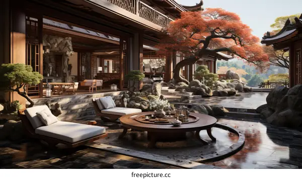 Courtyard with a view of the mountains