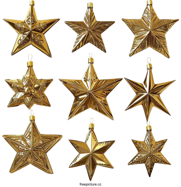 [Transparent Background PNG]Golden Christmas Stars Ornaments Collection