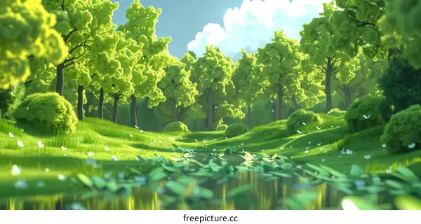 lush green trees and a river in a beautiful landscape