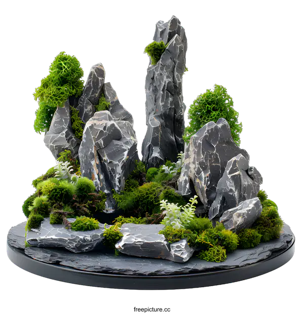 [Transparent Background PNG]Miniature Mountain Landscape with Moss and Rocks