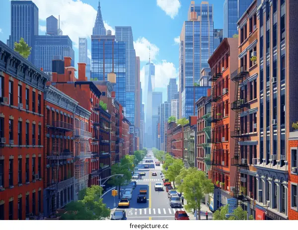 New York City Street Scene with Historic Buildings