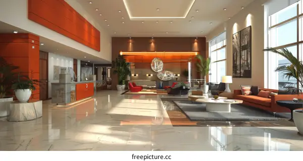 Modern Hotel Lobby Interior Design Illustration