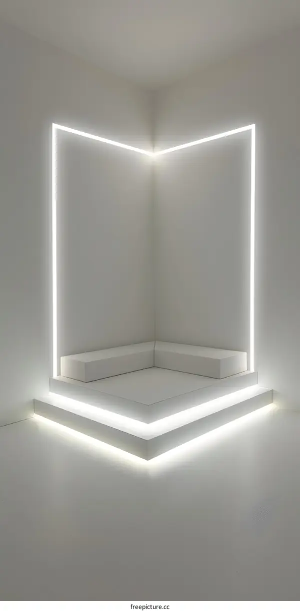 White Minimalist Corner Platform with LED Lighting