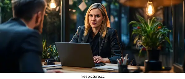 Woman Discussing Business with Man in Office