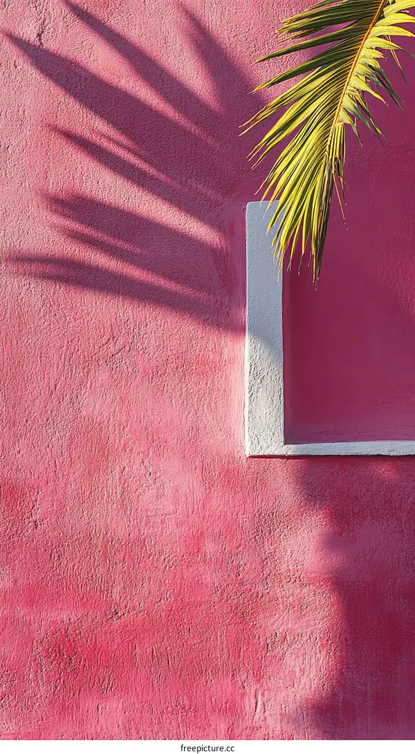 Pink Wall with Palm Leaf Shadow