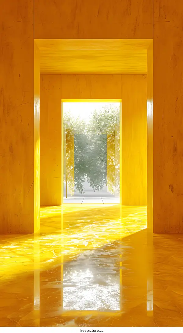 Yellow Architectural Space with Tree View