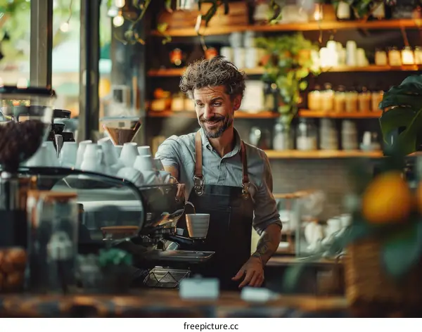 Barista making coffee in a coffee shop