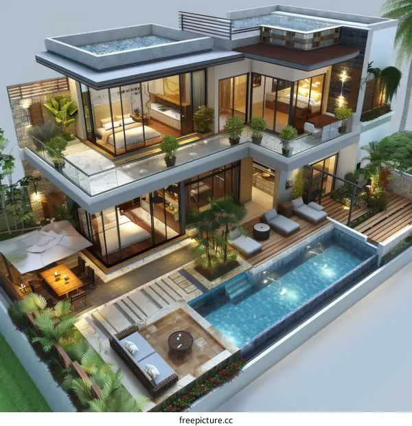 Luxury Villa with Swimming Pool and Garden Design