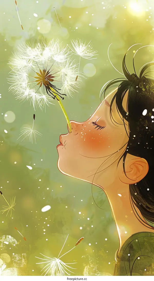 A Girl Blowing Dandelion in the Sunlight