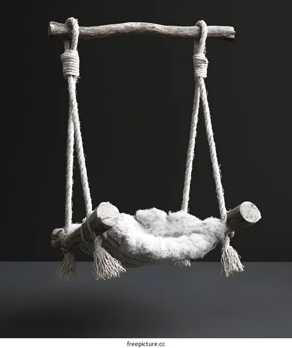 Rustic Wooden Swing with Rope and Fluffy Cushion
