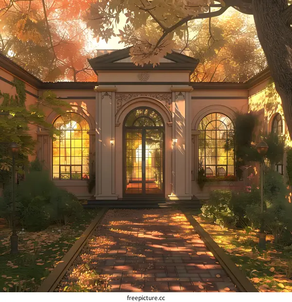 European-style retro building with arched floor-to-ceiling windows