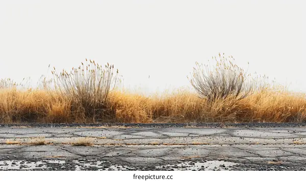 Dry Yellow Grass Bushes by the Road