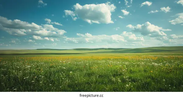 Vibrant Wildflowers Blooming in a Tranquil Grassland