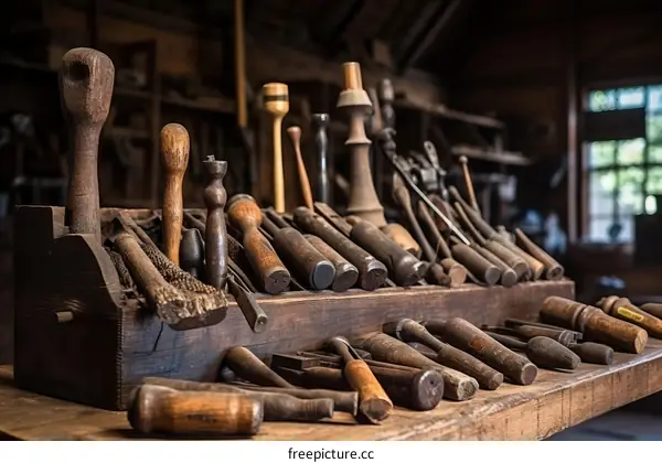 Vintage Woodworking Tools in Wooden Toolbox