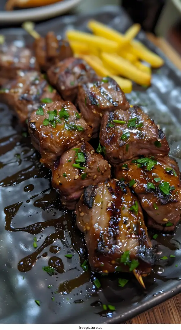 Grilled Beef Skewers with Sesame Seeds and Parsley