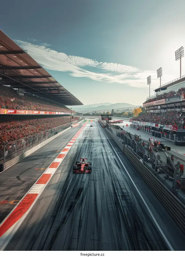 Formula One Cars Racing at High Speed on Track