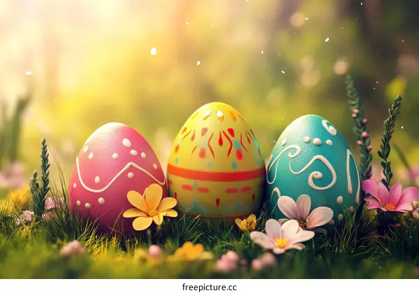 Colorful Easter Eggs in a Spring Meadow