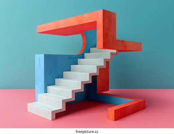 Abstract Staircase with Colorful Blocks