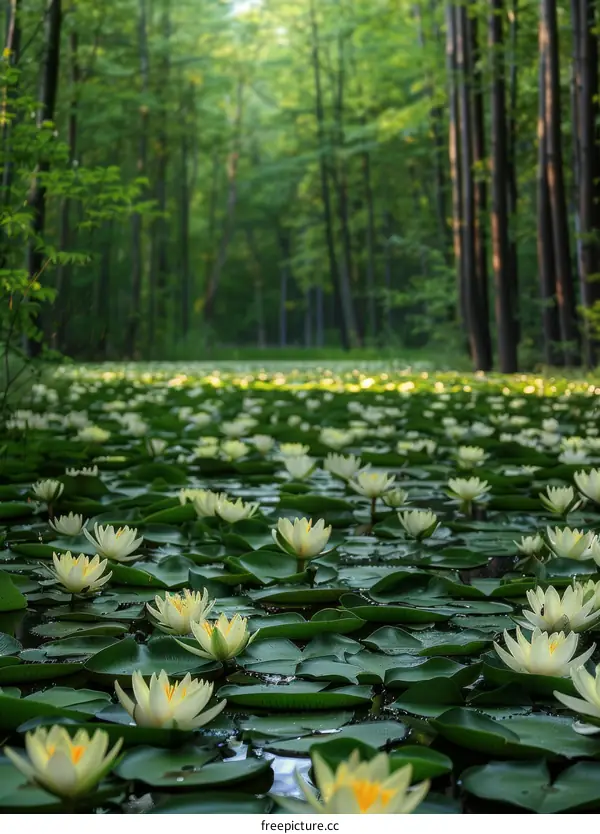 Enchanted Pond in a Lush Green Forest