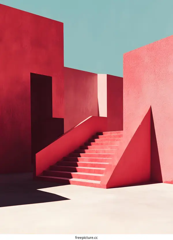 Red Minimalist Architecture Staircase