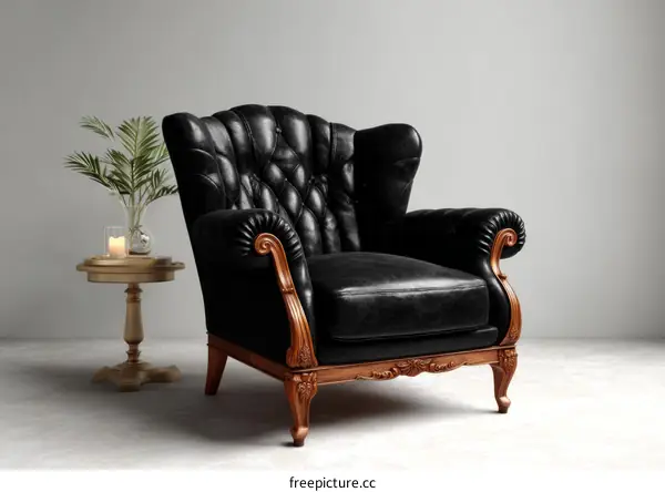Elegant Black Leather Armchair in a Modern Interior