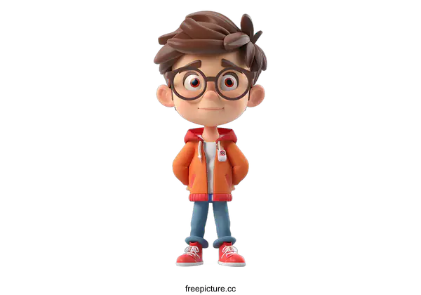 [Transparent Background PNG]3D Cartoon Boy Standing With Hands Behind Back