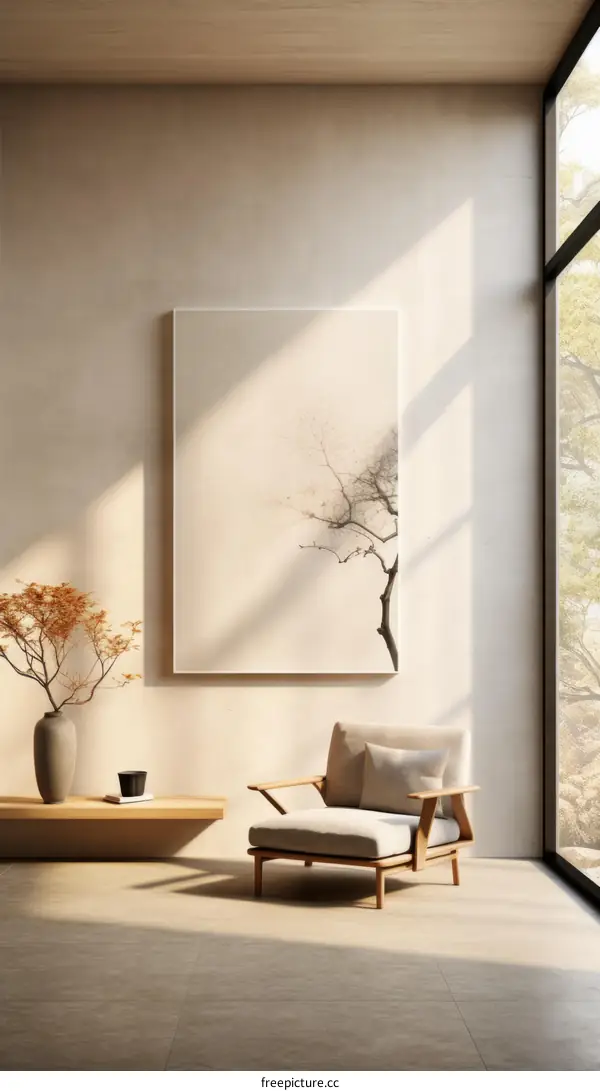 Minimalist Living Room with Tree Painting