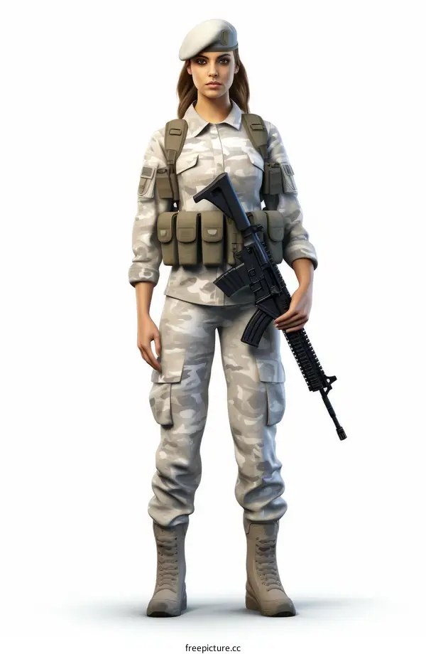 Military woman holding a gun