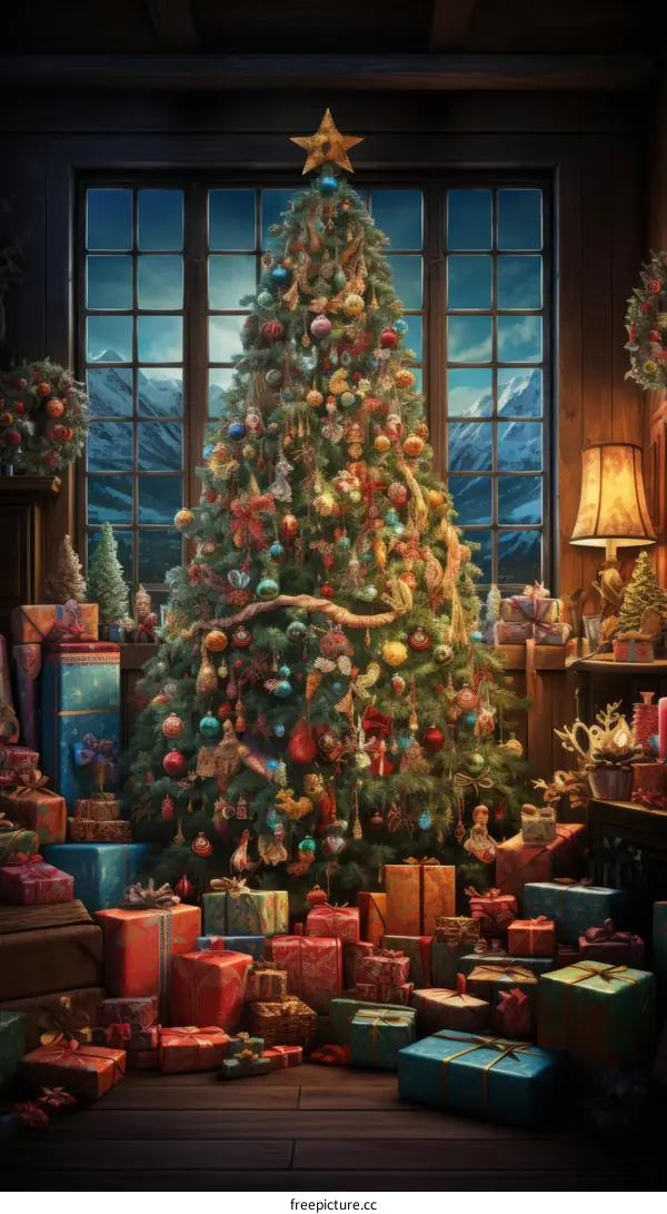 A Festive Christmas Tree in a Cozy Living Room