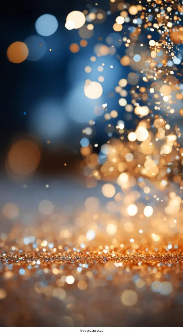 Golden Glitter Falling on Dark Blue Background